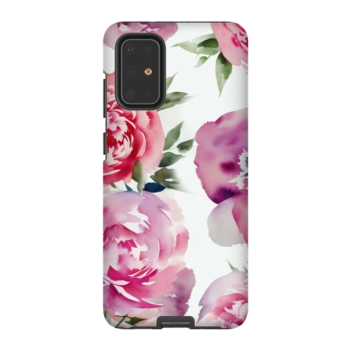 Galaxy S20 Plus StrongFit Pink watercolour peonies - painted romantic flowers by Oana 