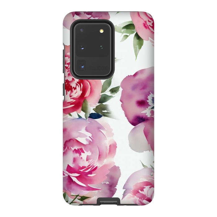 Galaxy S20 Ultra StrongFit Pink watercolour peonies - painted romantic flowers by Oana 