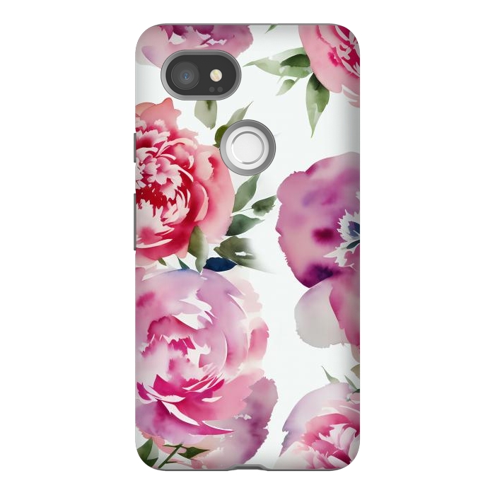 Pixel 2XL StrongFit Pink watercolour peonies - painted romantic flowers by Oana 