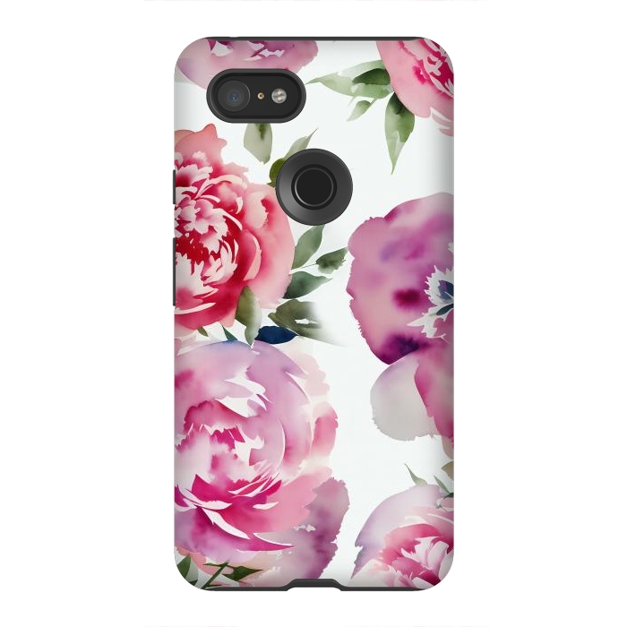 Pixel 3XL StrongFit Pink watercolour peonies - painted romantic flowers by Oana 