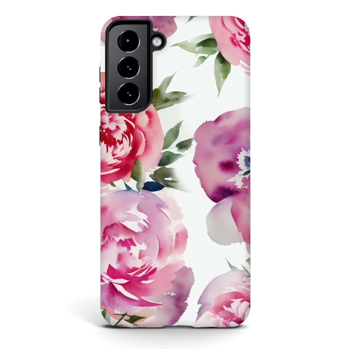 Galaxy S21 StrongFit Pink watercolour peonies - painted romantic flowers by Oana 