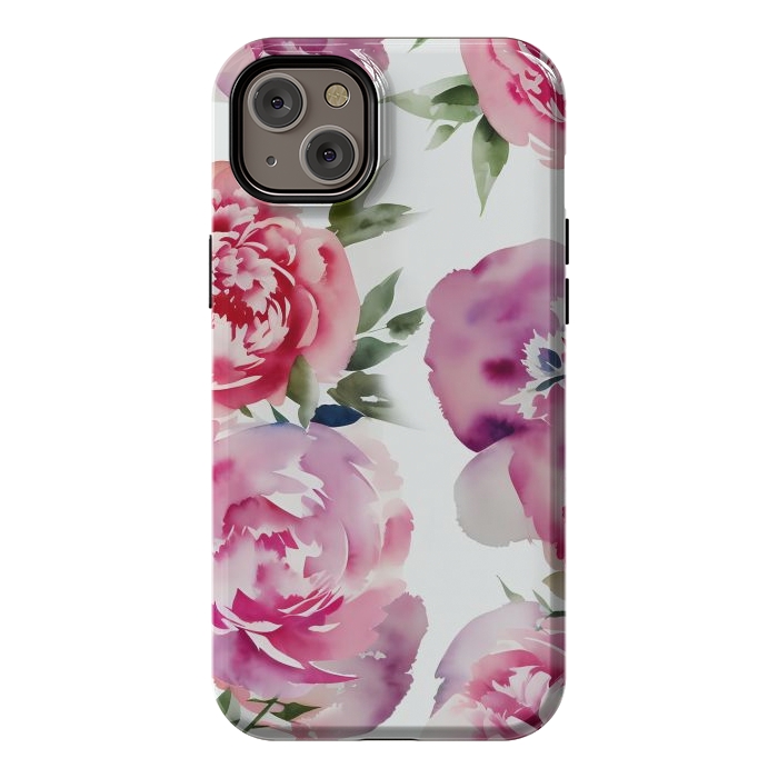 iPhone 14 Plus StrongFit Pink watercolour peonies - painted romantic flowers by Oana 