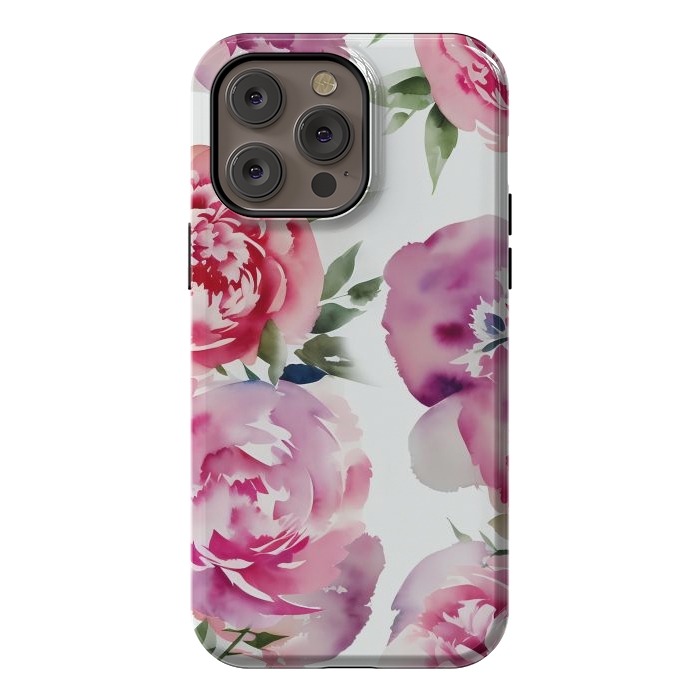 iPhone 14 Pro max StrongFit Pink watercolour peonies - painted romantic flowers by Oana 