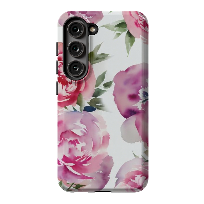 Galaxy S23 StrongFit Pink watercolour peonies - painted romantic flowers by Oana 