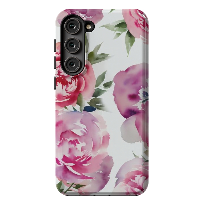 Galaxy S23 Plus StrongFit Pink watercolour peonies - painted romantic flowers by Oana 