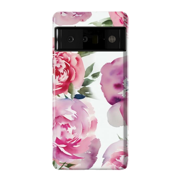 Pixel 6 Pro StrongFit Pink watercolour peonies - painted romantic flowers by Oana 