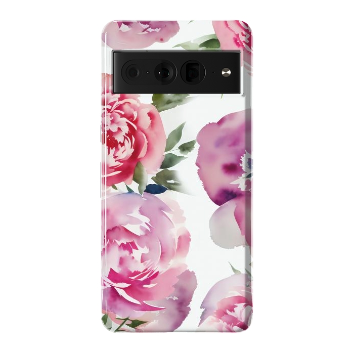 Pixel 7 Pro StrongFit Pink watercolour peonies - painted romantic flowers by Oana 