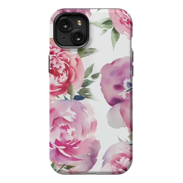 iPhone 15 Plus StrongFit Pink watercolour peonies - painted romantic flowers by Oana 