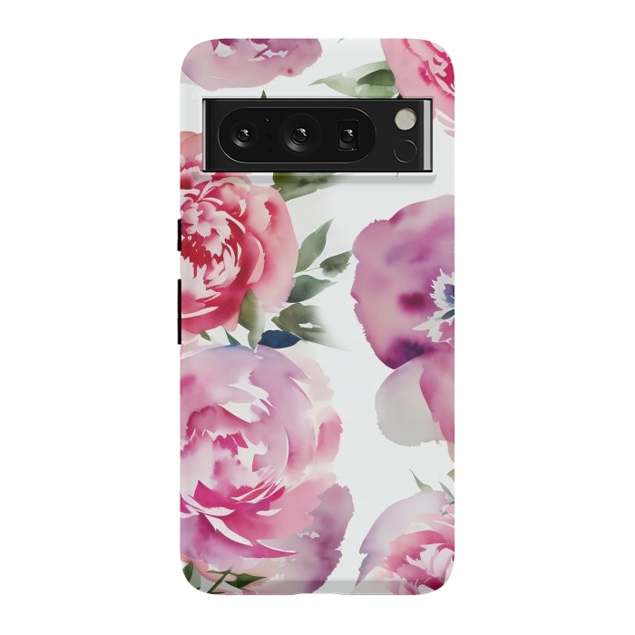 Pixel 8 Pro StrongFit Pink watercolour peonies - painted romantic flowers by Oana 