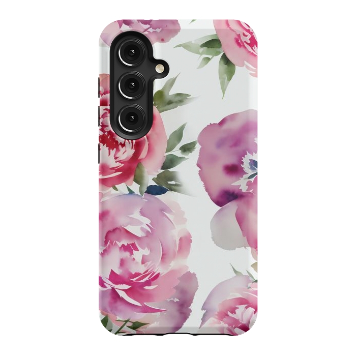 Galaxy S24 StrongFit Pink watercolour peonies - painted romantic flowers by Oana 