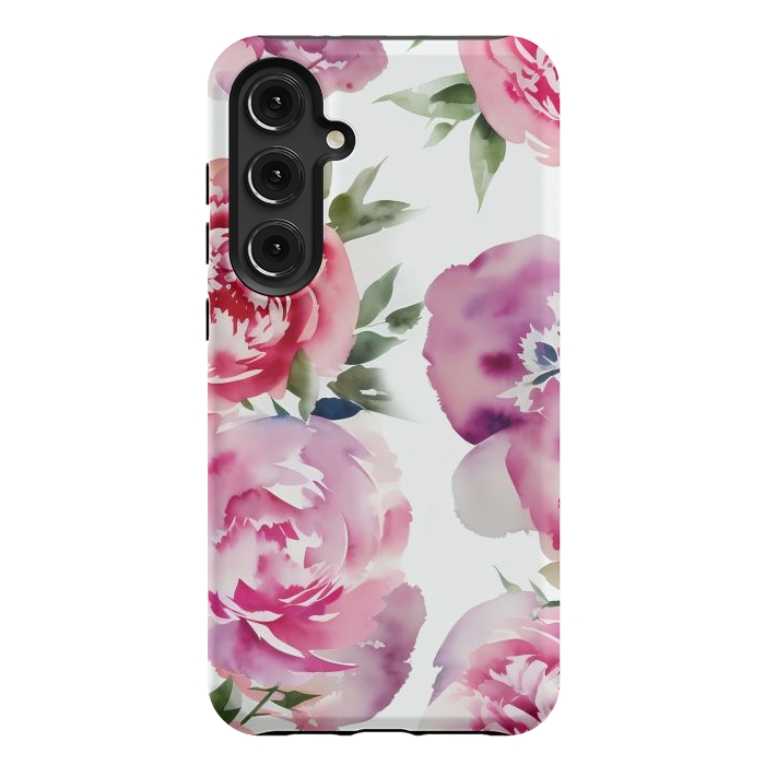 Galaxy S24 Plus StrongFit Pink watercolour peonies - painted romantic flowers by Oana 