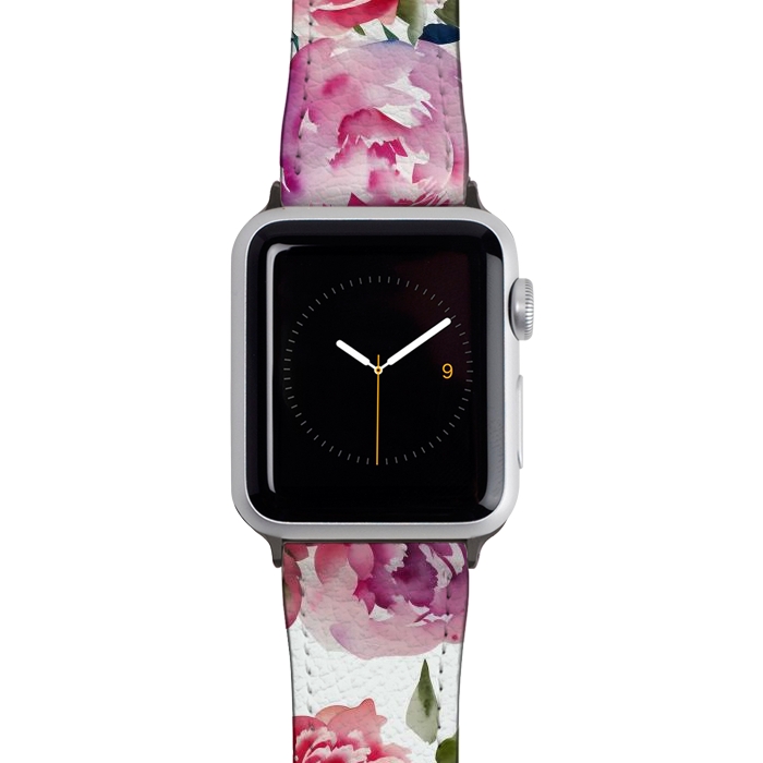 Watch 38mm / 40mm Strap PU leather Pink watercolour peonies - painted romantic flowers by Oana 