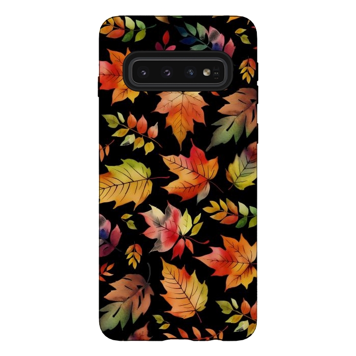 Galaxy S10 StrongFit Watercolour autumn leaves - orange fall foliage by Oana 