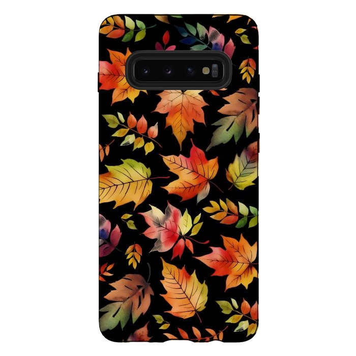 Galaxy S10 plus StrongFit Watercolour autumn leaves - orange fall foliage by Oana 