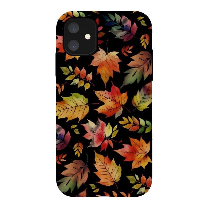 iPhone 11 StrongFit Watercolour autumn leaves - orange fall foliage by Oana 