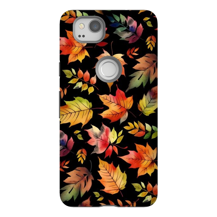 Pixel 2 StrongFit Watercolour autumn leaves - orange fall foliage by Oana 