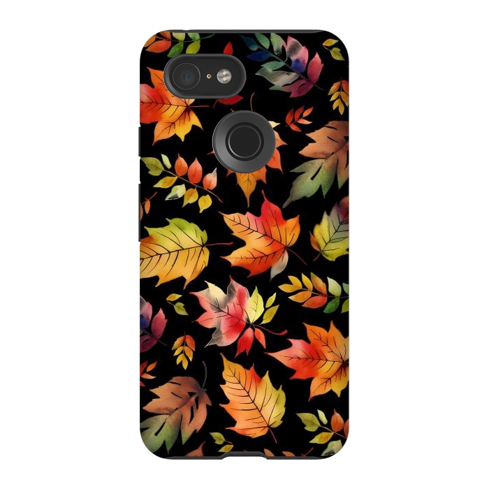 Pixel 3 StrongFit Watercolour autumn leaves - orange fall foliage by Oana 