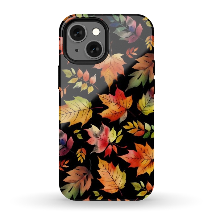 iPhone 12 mini StrongFit Watercolour autumn leaves - orange fall foliage by Oana 