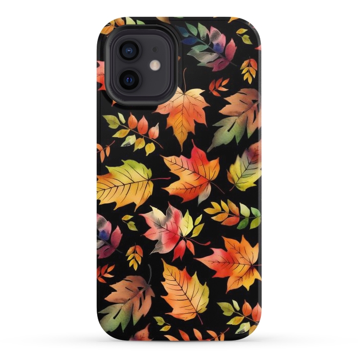 iPhone 12 StrongFit Watercolour autumn leaves - orange fall foliage by Oana 