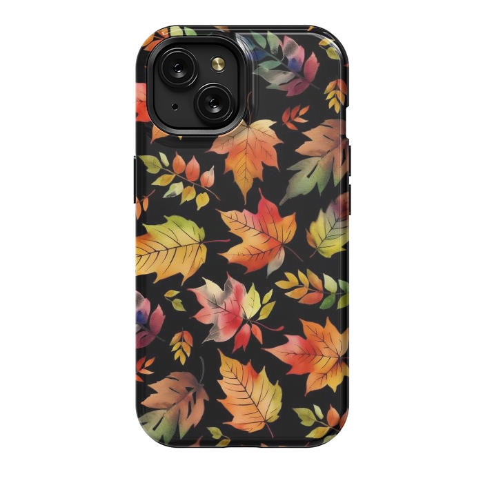 iPhone 15 StrongFit Watercolour autumn leaves - orange fall foliage by Oana 