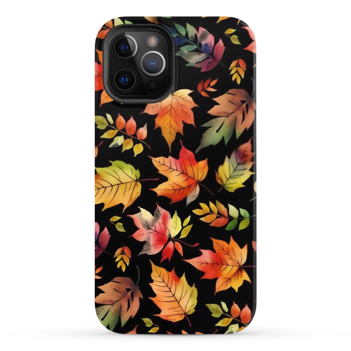 iPhone 12 Pro Max StrongFit Watercolour autumn leaves - orange fall foliage by Oana 