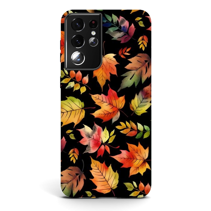 Galaxy S21 ultra StrongFit Watercolour autumn leaves - orange fall foliage by Oana 