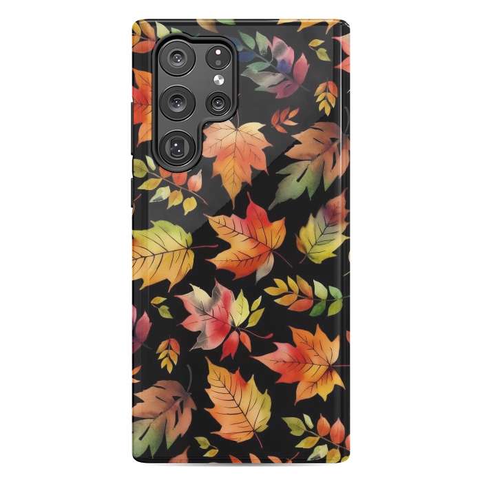 Galaxy S22 Ultra StrongFit Watercolour autumn leaves - orange fall foliage by Oana 