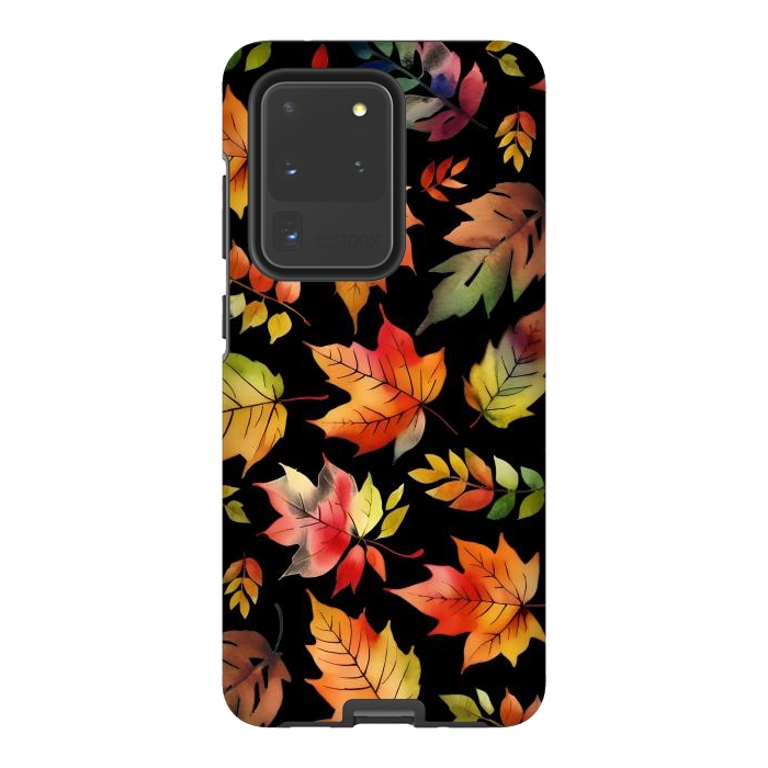 Galaxy S20 Ultra StrongFit Watercolour autumn leaves - orange fall foliage by Oana 