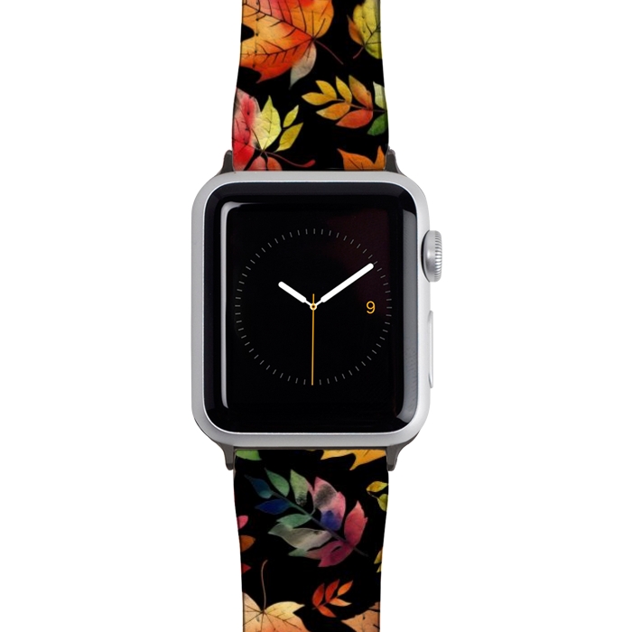 Watch 42mm / 44mm Strap PU leather Watercolour autumn leaves - orange fall foliage by Oana 