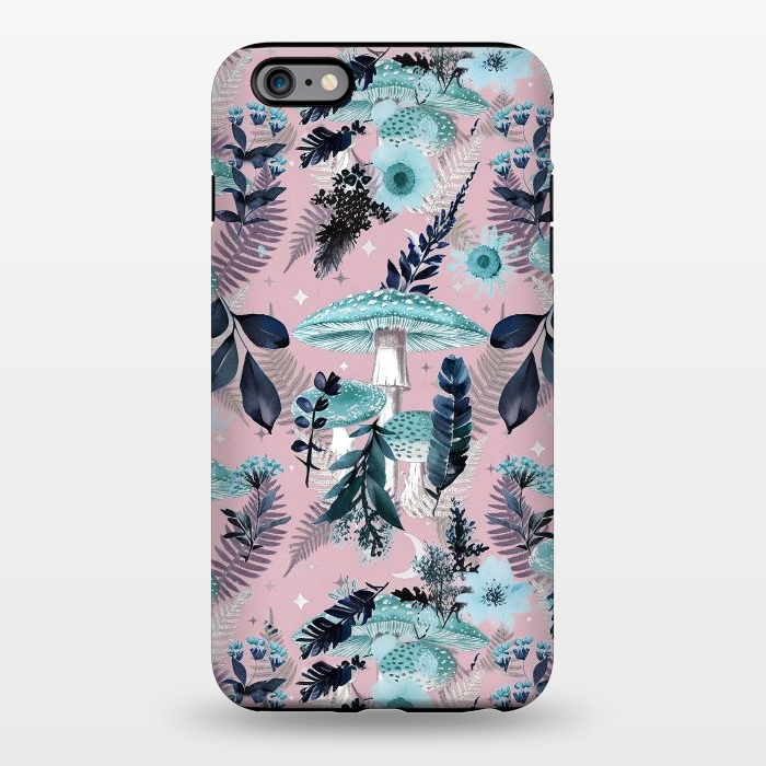 iPhone 6/6s plus StrongFit Whimsical mushrooms - blue pink mushrooms and forest leaves by Oana 