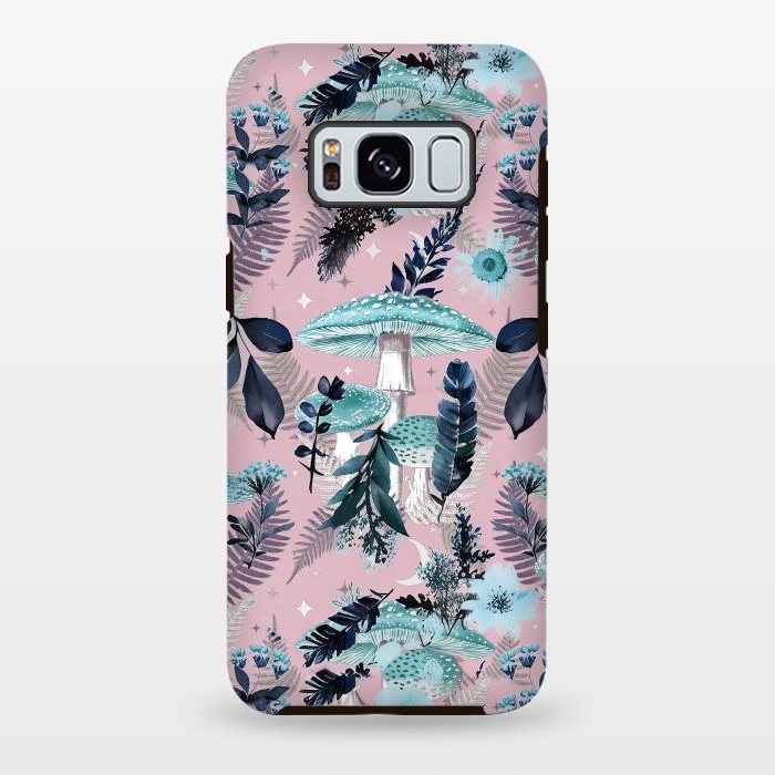 Galaxy S8 plus StrongFit Whimsical mushrooms - blue pink mushrooms and forest leaves by Oana 