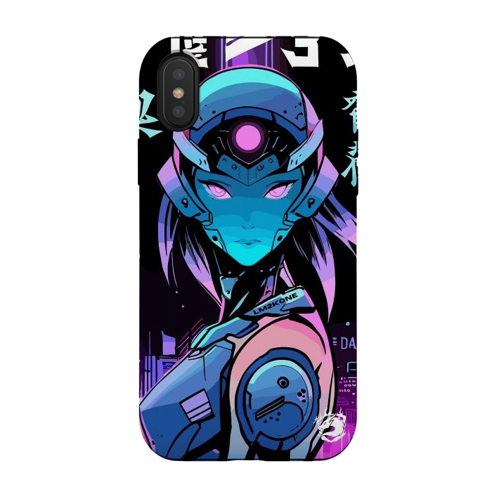 iPhone Xs / X StrongFit Neon Cyborg Girl by LM2Kone