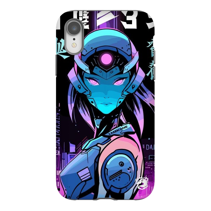 iPhone Xr StrongFit Neon Cyborg Girl by LM2Kone