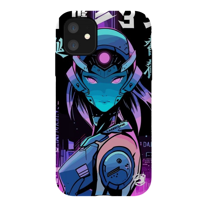 iPhone 11 StrongFit Neon Cyborg Girl by LM2Kone