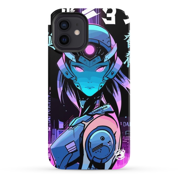 iPhone 12 StrongFit Neon Cyborg Girl by LM2Kone