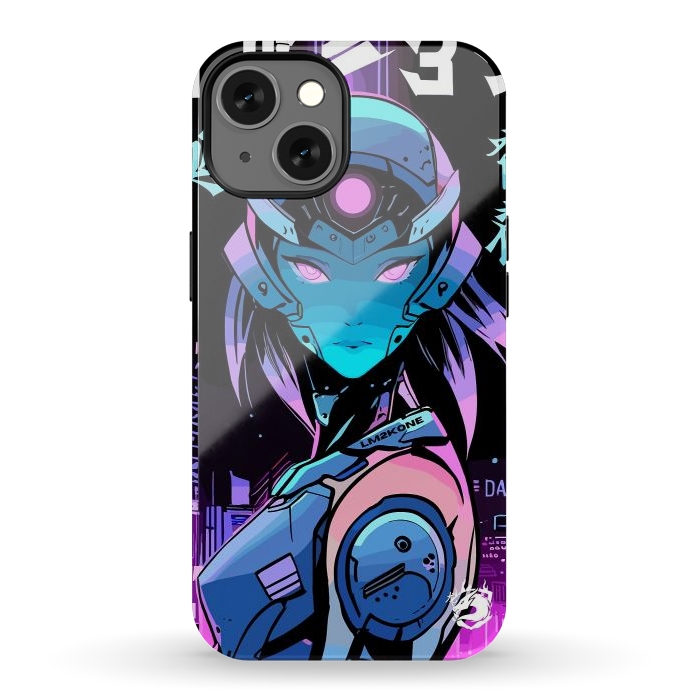 iPhone 13 StrongFit Neon Cyborg Girl by LM2Kone