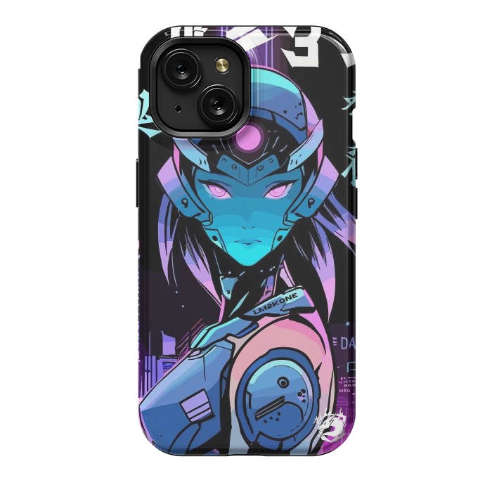 iPhone 15 StrongFit Neon Cyborg Girl by LM2Kone