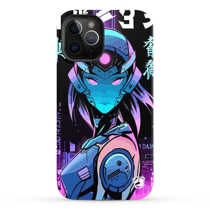 iPhone 12 Pro Max StrongFit Neon Cyborg Girl by LM2Kone