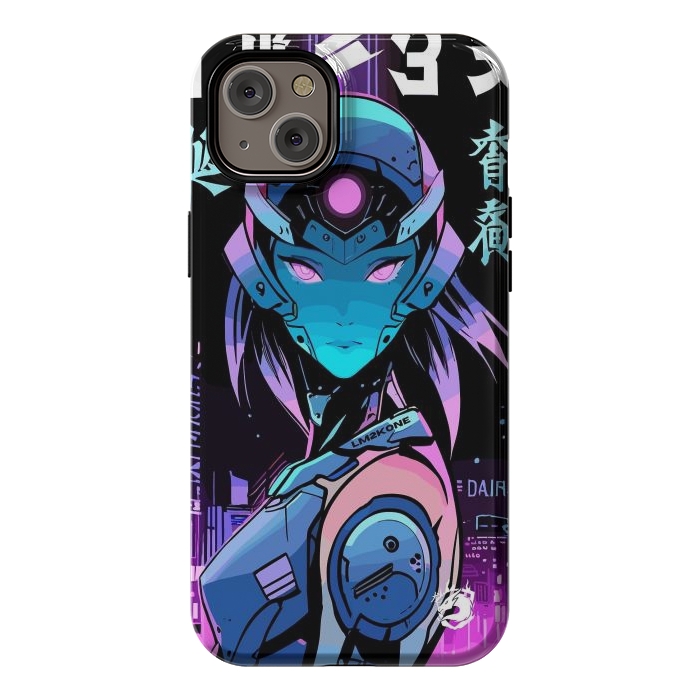 iPhone 14 Plus StrongFit Neon Cyborg Girl by LM2Kone