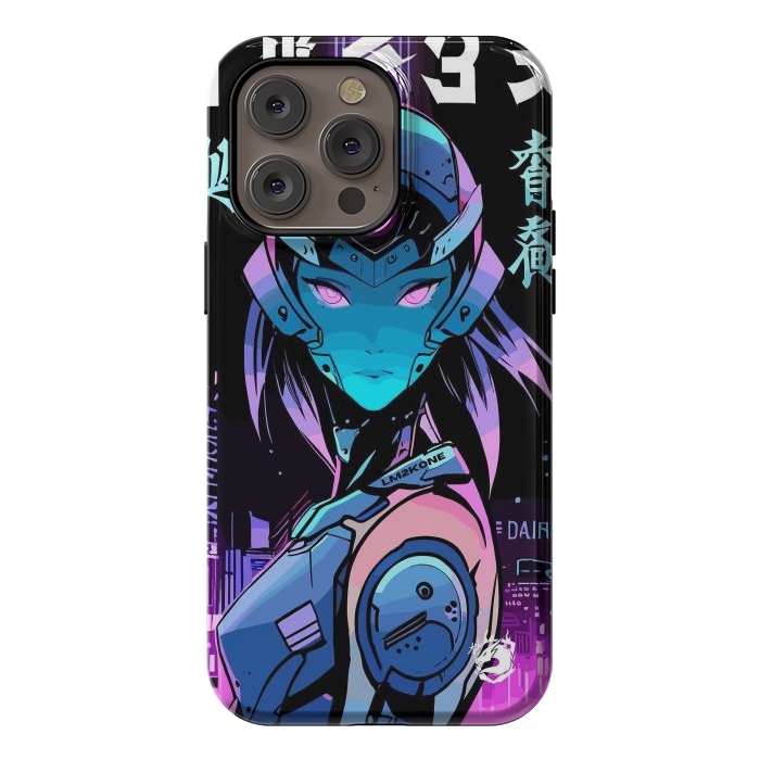 iPhone 14 Pro max StrongFit Neon Cyborg Girl by LM2Kone