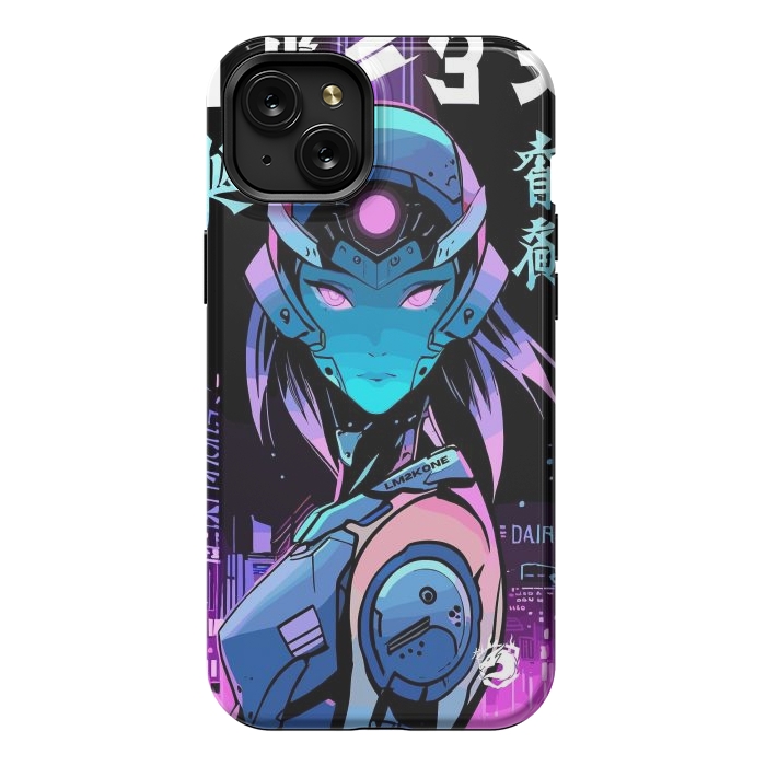 iPhone 15 Plus StrongFit Neon Cyborg Girl by LM2Kone