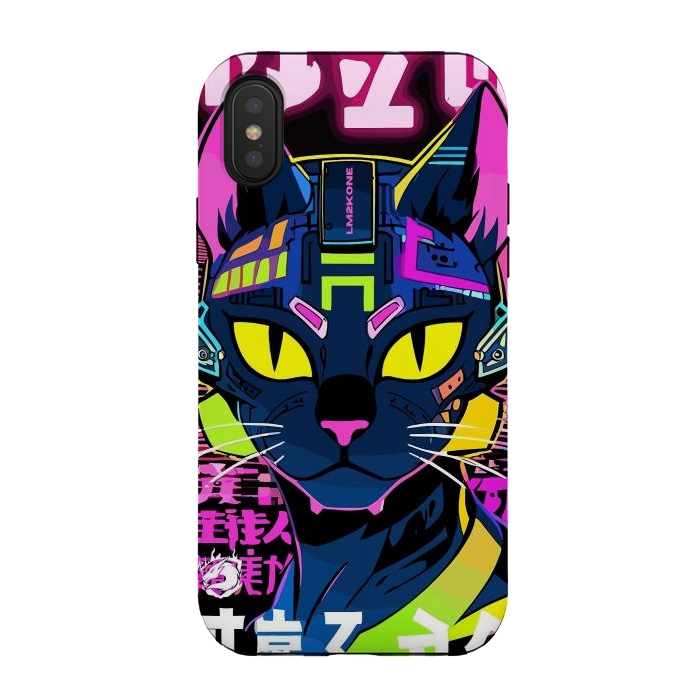 iPhone Xs / X StrongFit Cyberpunk Cat Neon by LM2Kone