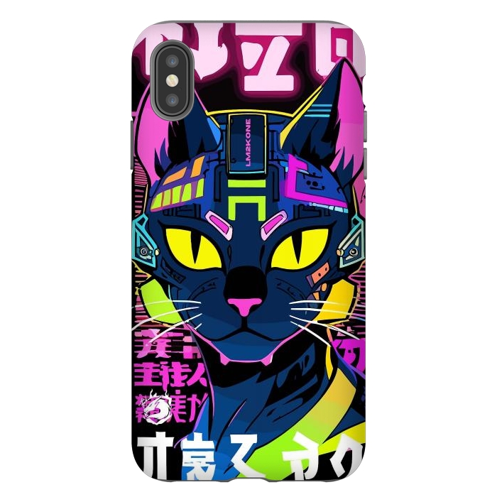 iPhone Xs Max StrongFit Cyberpunk Cat Neon by LM2Kone