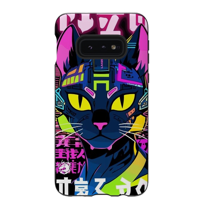 Galaxy S10e StrongFit Cyberpunk Cat Neon by LM2Kone