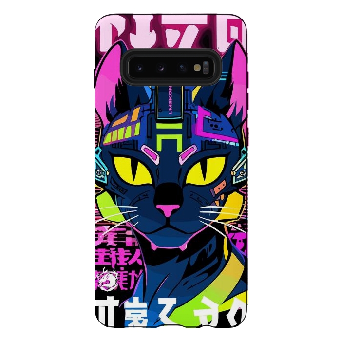 Galaxy S10 plus StrongFit Cyberpunk Cat Neon by LM2Kone