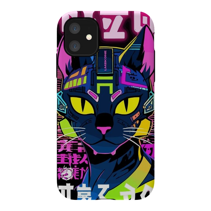 iPhone 11 StrongFit Cyberpunk Cat Neon by LM2Kone