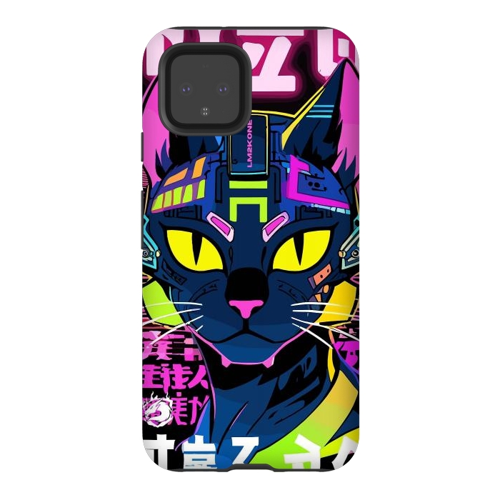 Pixel 4 StrongFit Cyberpunk Cat Neon by LM2Kone