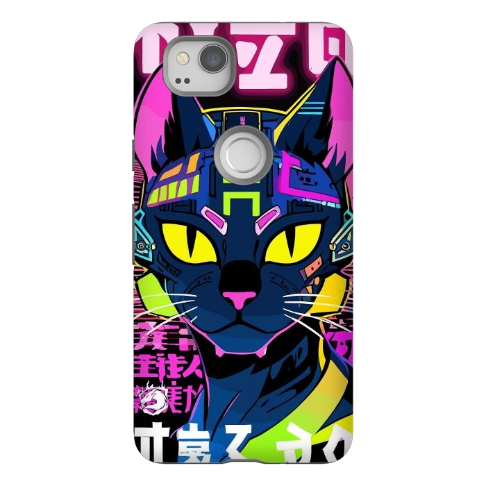 Pixel 2 StrongFit Cyberpunk Cat Neon by LM2Kone