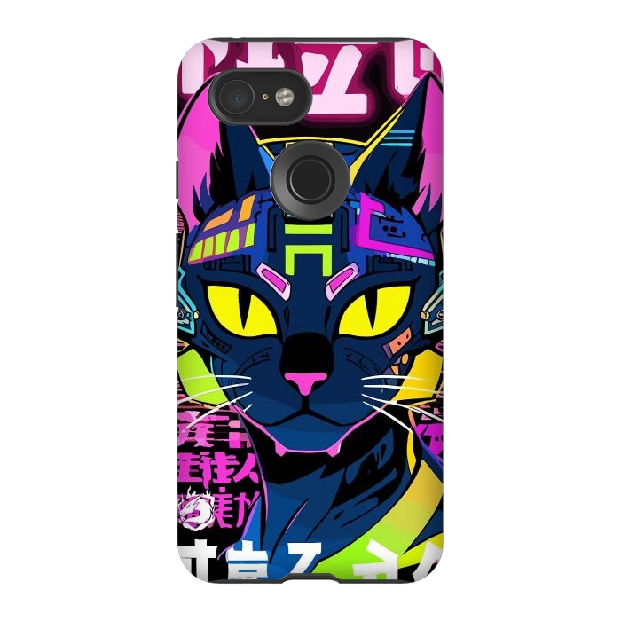 Pixel 3 StrongFit Cyberpunk Cat Neon by LM2Kone