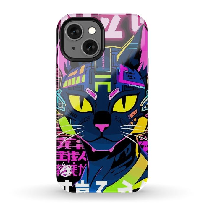 iPhone 12 mini StrongFit Cyberpunk Cat Neon by LM2Kone